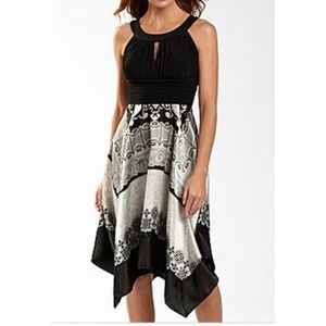 Signature‎ by Sangria Black Silver Paisley Handkerchief Hem Midi Dress Size 8